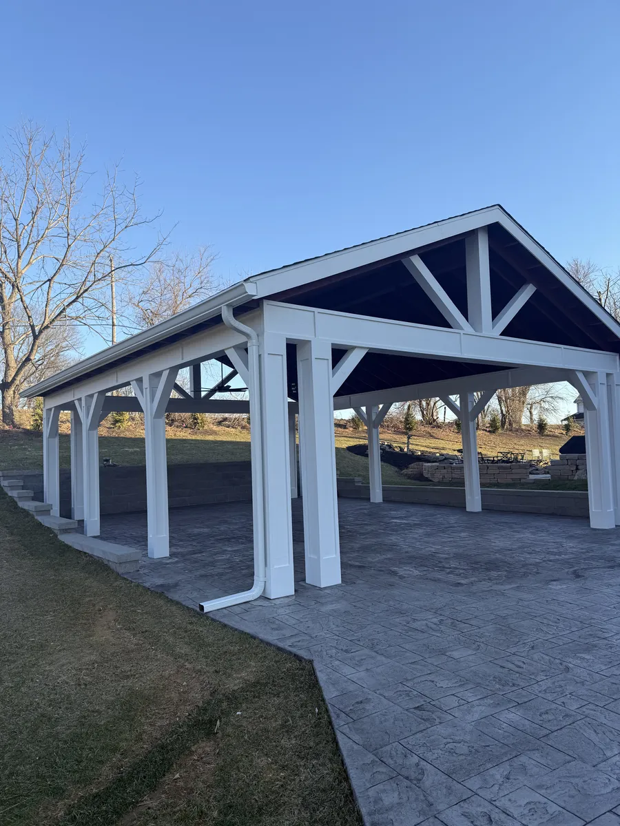 Custom pavilion with stamped concrete patio