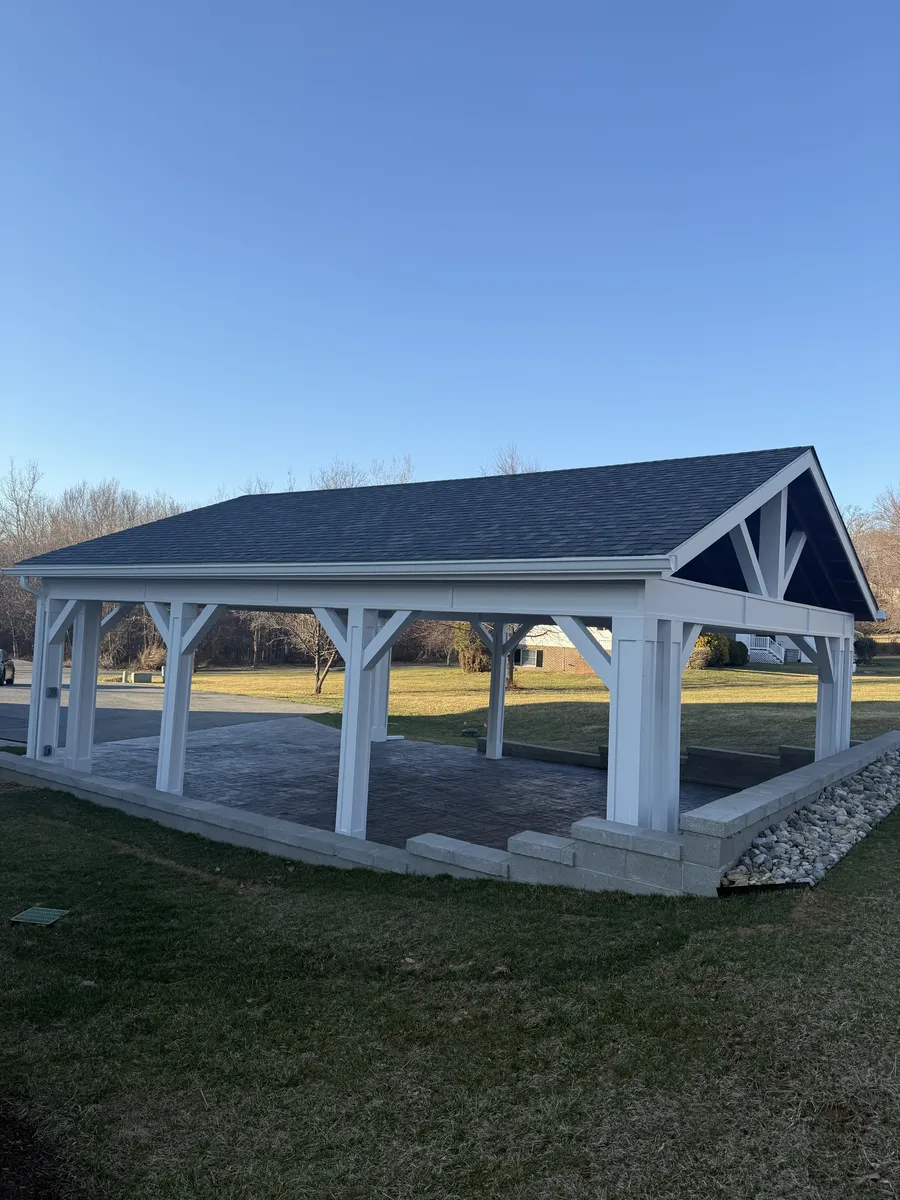 Custom pavilion and deck behind a Reisterstown home