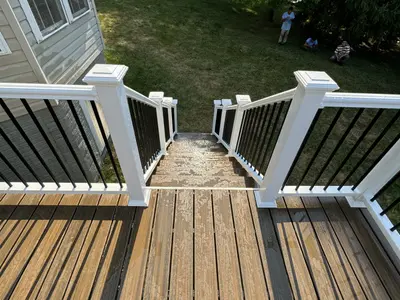 Top down view of deck stairs landing